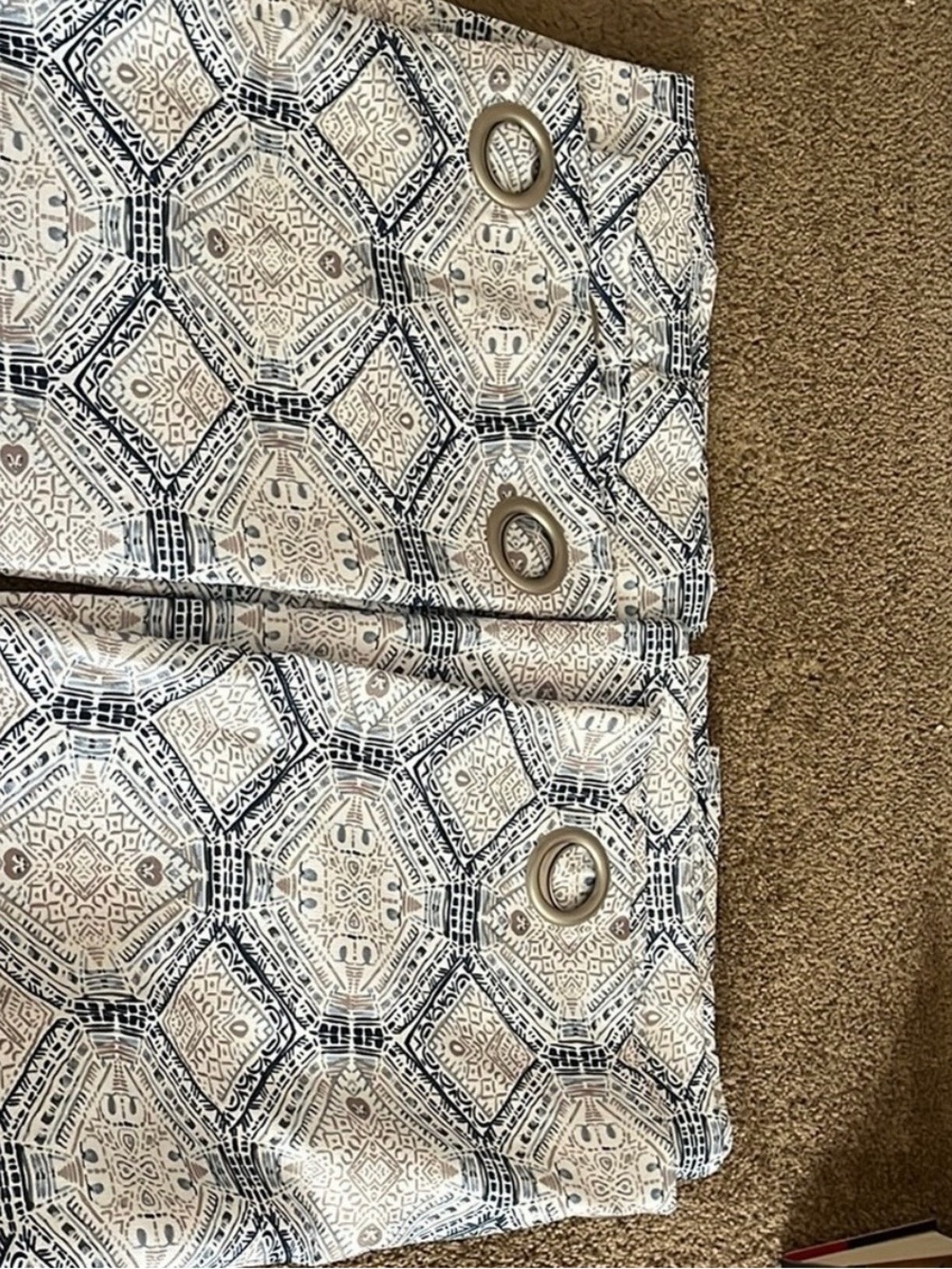 Elegant blue and white patterned curtain set